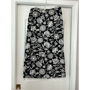Talbots Maxi Skirt 12 Women's Black White Floral Back Zip Office‎ Evening Wear